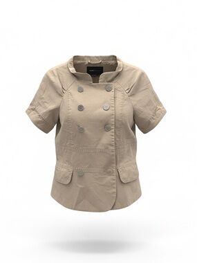 BCBGMaxAzria Beige Short-Sleeve Double-Breasted Trench Jacket